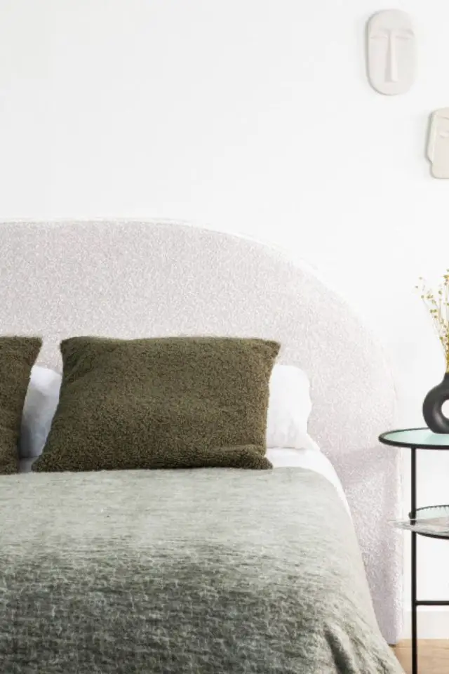 beau meuble laine bouclee Tête de lit en tissu bouclette demi-lune L150cm