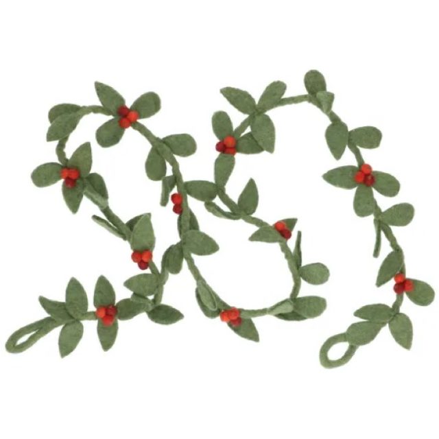 deco maison noel dille kamille Guirlande de Noël, feuilles et baies, feutrine