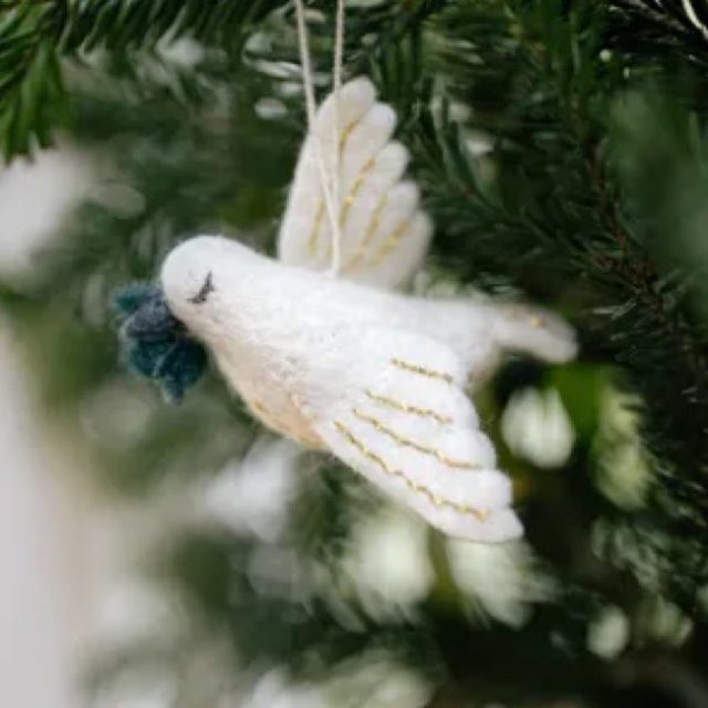deco maison noel dille kamille  Suspension de Noël, colombe, feutrine, blanc