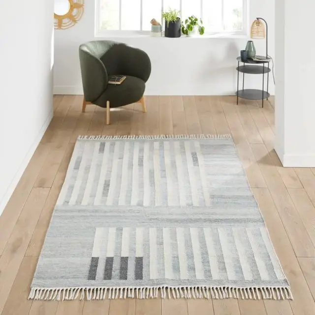 deco textile materiau recycle la redoute Tapis indoor/outdoor polyester recyclé bleu grisé