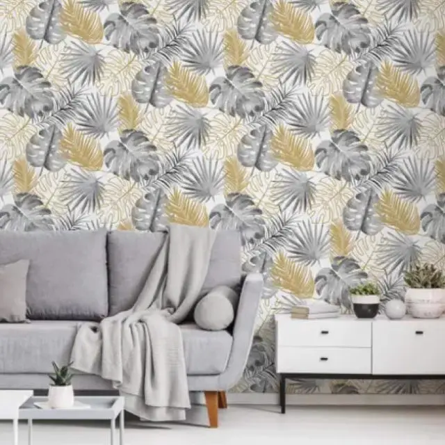 interieur gris papier peint Papier peint intissé Monstera paillette gris