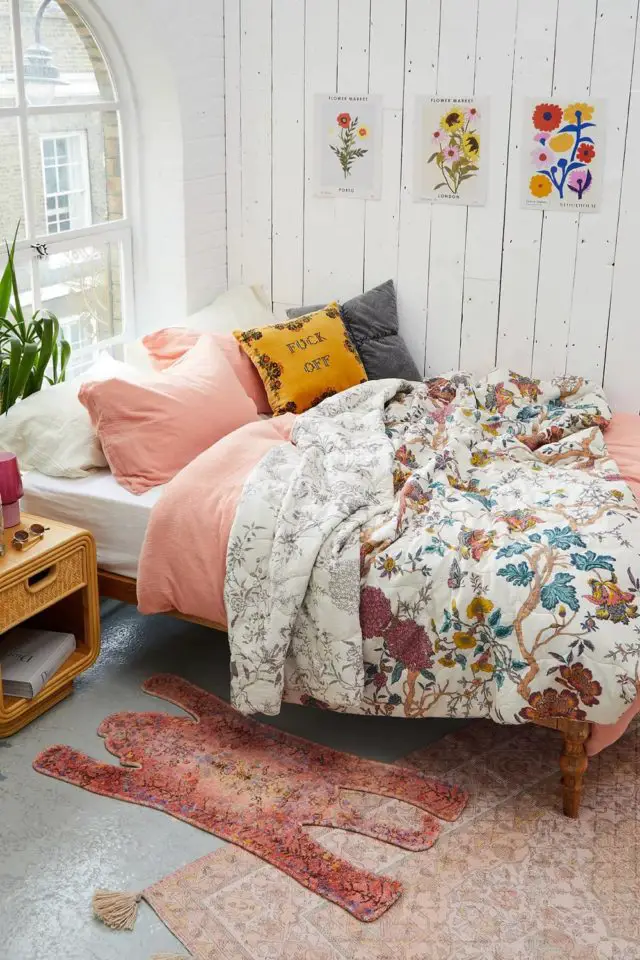linge de lit cosy hiver moderne Couvre-lit matelassé en toile florale