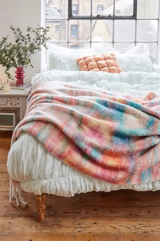 linge de lit cosy hiver moderne Couverture en maille chinée arc-en-ciel