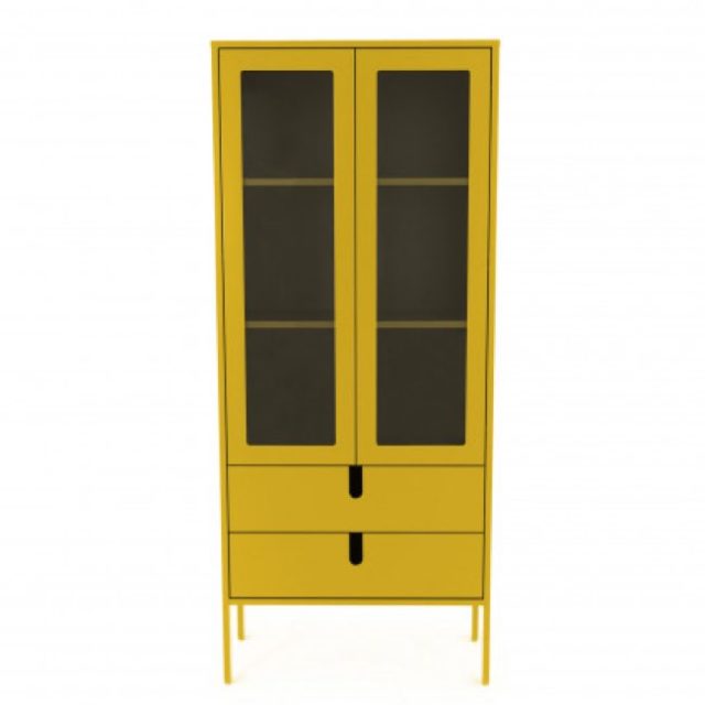 ou trouver beau meuble vitrine moderne Vitrine en bois 2 portes 2 tiroirs H178cm jaune