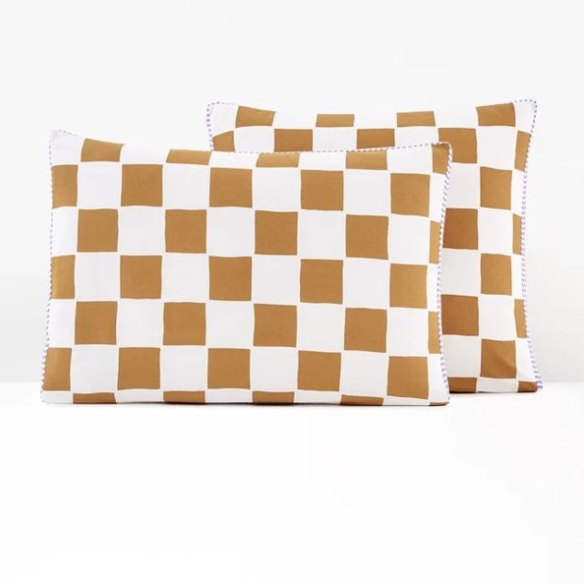 ou trouver decoration motif damier pas cher Taie d'oreiller 30% coton recyclé