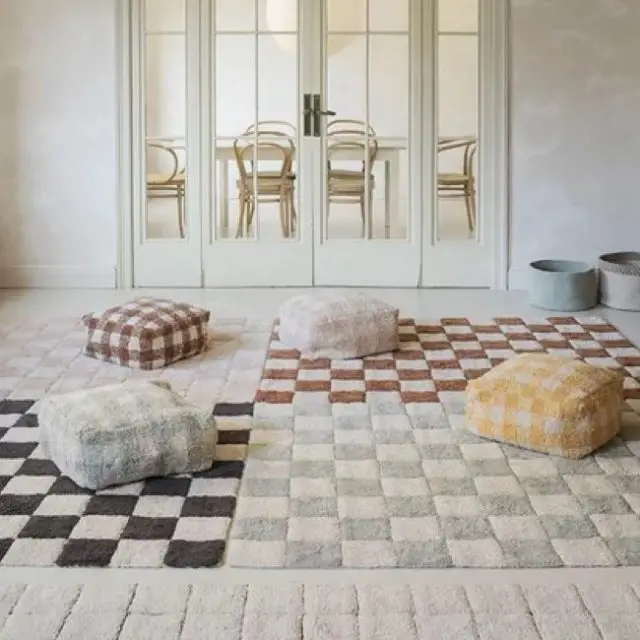 ou trouver decoration motif damier pas cher Tapis coton lavable damier gris foncé Tiles