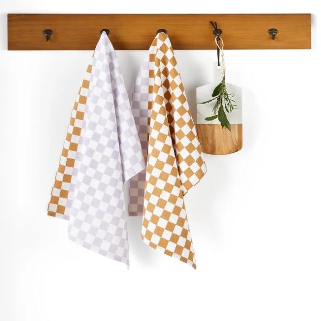 ou trouver decoration motif damier pas cher Lot de 2 torchons coton imprimé