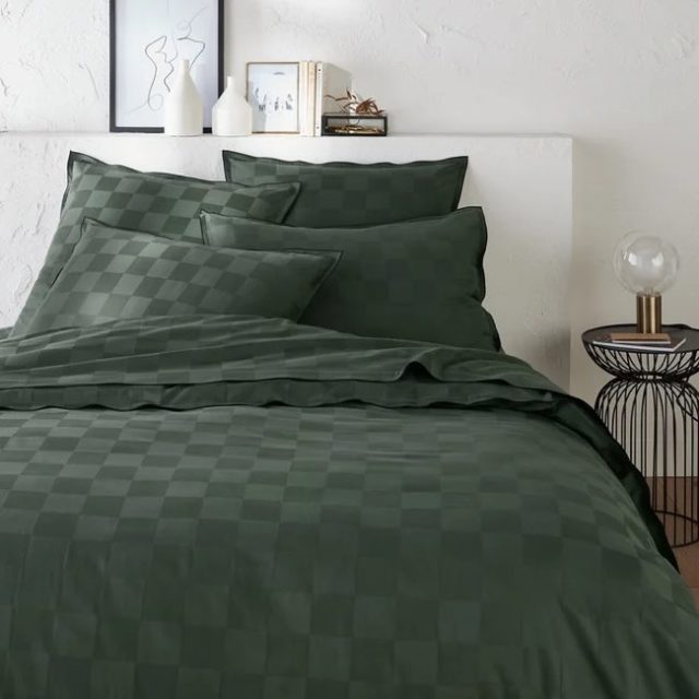 ou trouver decoration motif damier pas cher Housse de couette satin coton lavé