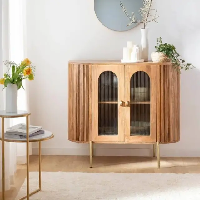 ou trouver meuble vitrine salon moderne Vitrine arrondie vitrée en bois de manguier arrondi chic