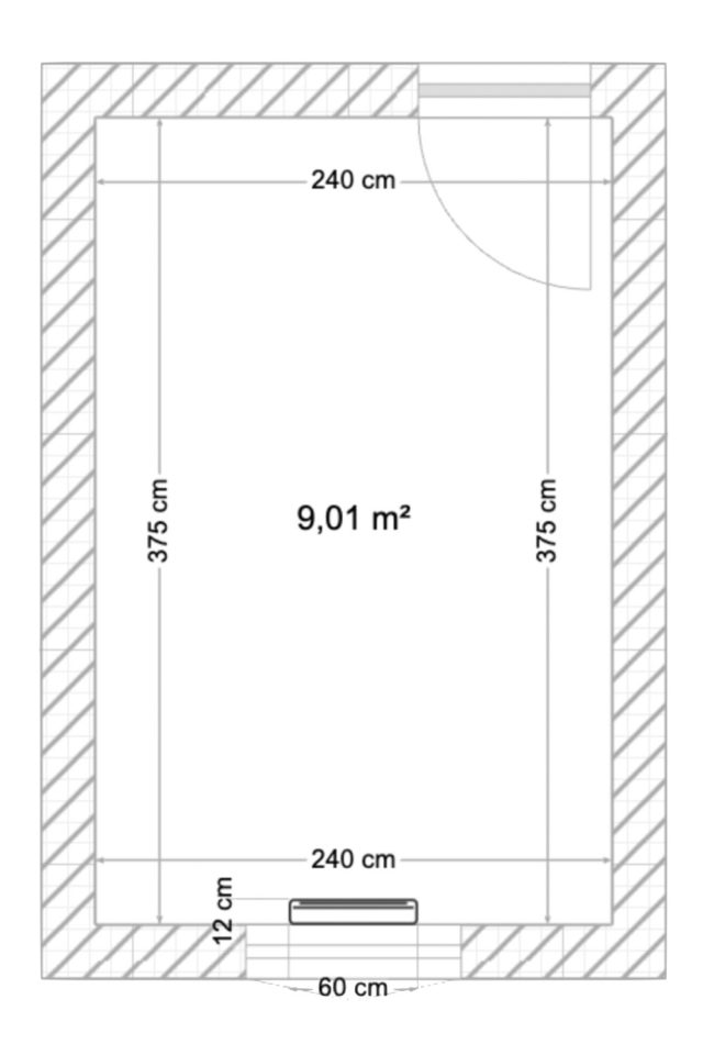 plan agencement chambre rectangulaire 9m2 avec cotations et mesure