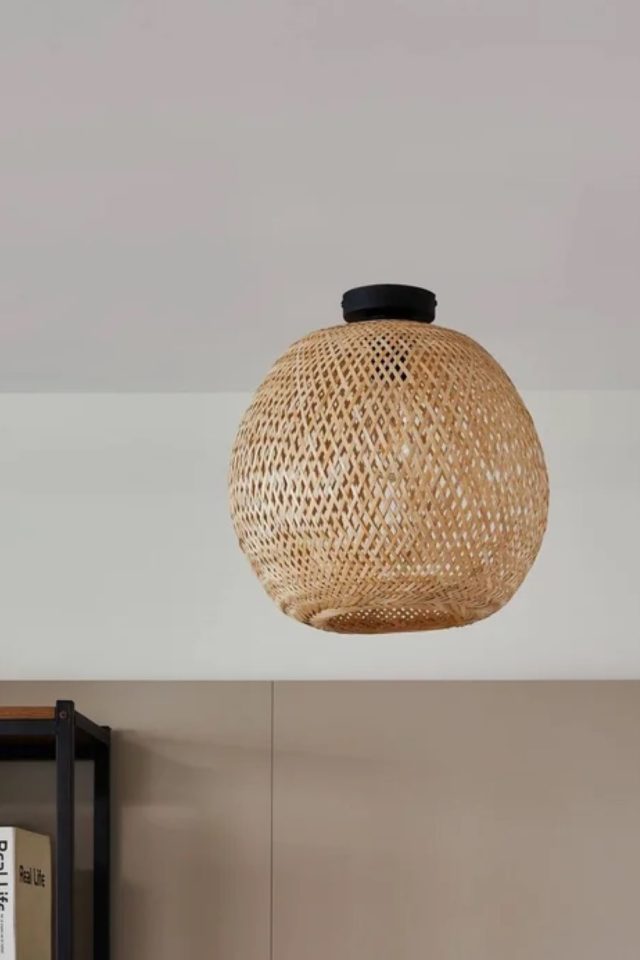 salon deco luminaire pas cher Plafonnier traditionnel fibres naturelles