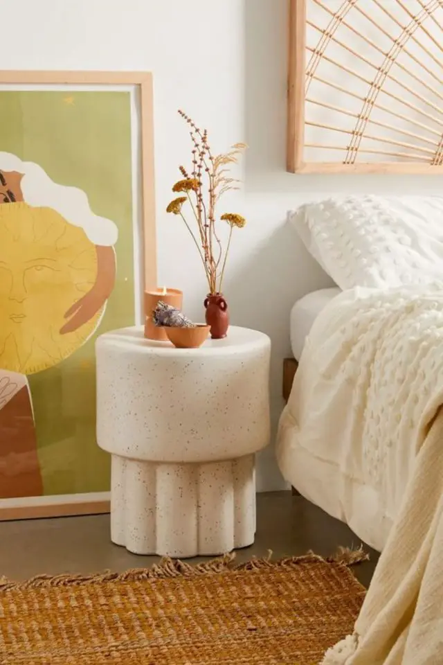 tendance design tissu bouclette table de nuit chambre à coucher pouf moderne cocooning