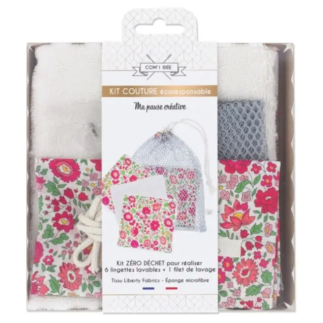 cadeau kit loisirs creatif a offrir Kit couture - Lingettes lavables et filet - Tissus Liberty D'Anjo - 7 pcs