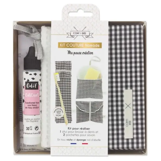 cadeau kit loisirs creatif a offrir Kit couture - Kit de toilette Vichy Noir - 3 pcs