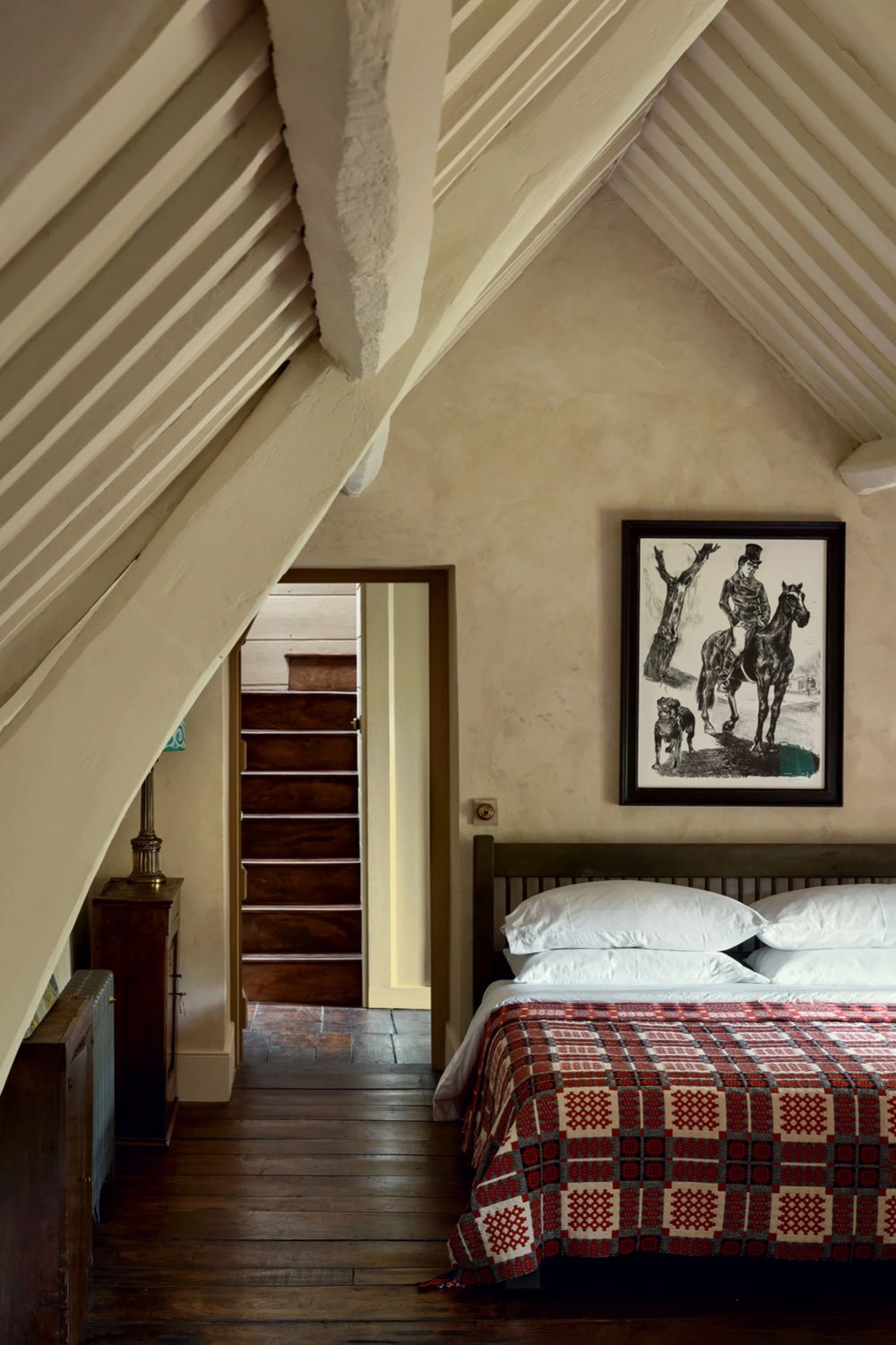 deco cottage anglais 17eme siecle chambre à coucher rustique lithographie couvre-lit tissage gallois traditionnel
