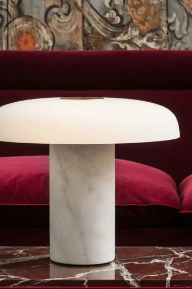 deco design marbre chic LAMPE DE TABLE TROPICO GRANDE LED VERRE PIERRE BLANC