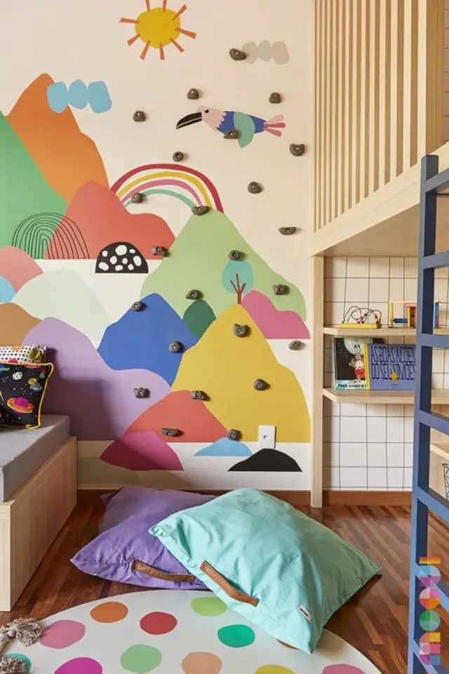 deco moderne chambre enfant couleur exemple fresque mur coloré multicolore