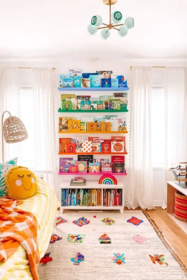 deco moderne chambre enfant couleur exemple étagère murale multicolore