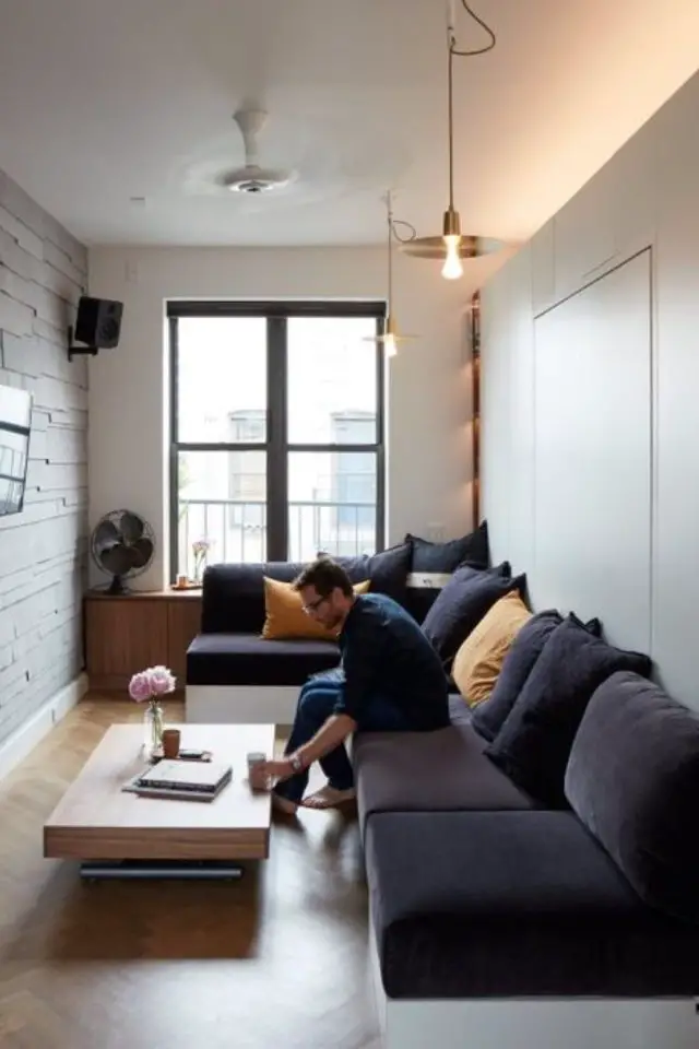 decor tout petit salon moderne inspiration couloir tout en longueur étroit grand canapé