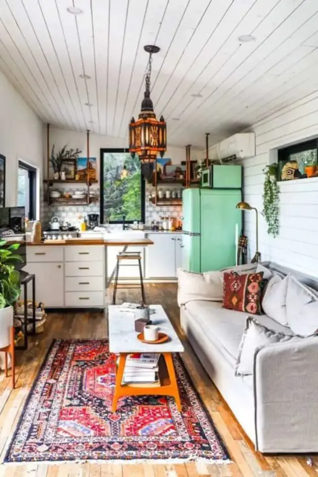 decor tout petit salon moderne inspiration ouvert sur la cuisine cosy bohème