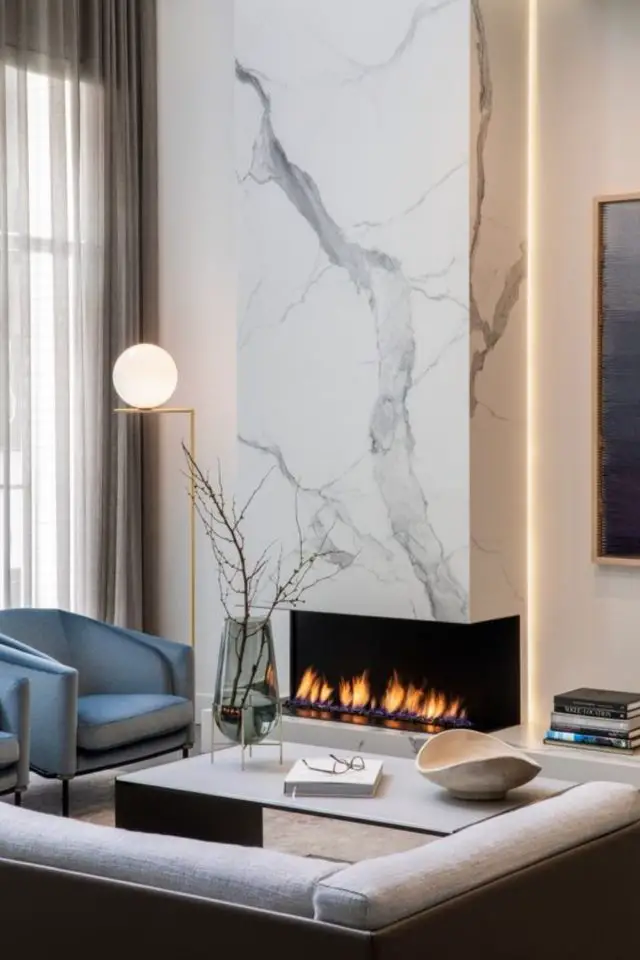decoration marbre maison exemple cheminée moderne élégante