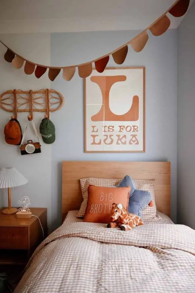 exemple decor chambre petit garcon moderne lit une personne affiche initiale prénom