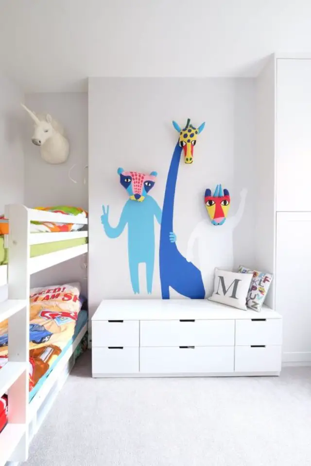 idee bricolage DIY chambre enfant deco décor mural original avec de la peinture et des têtes d'animaux 