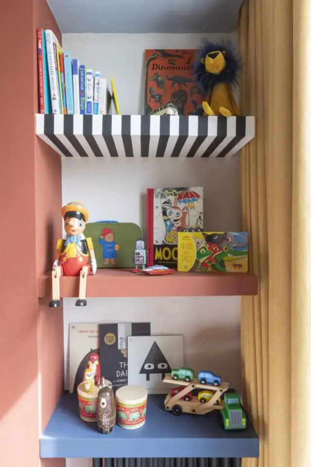 inspiration decor chambre enfant moderne étagères colorée rangement idée exemple