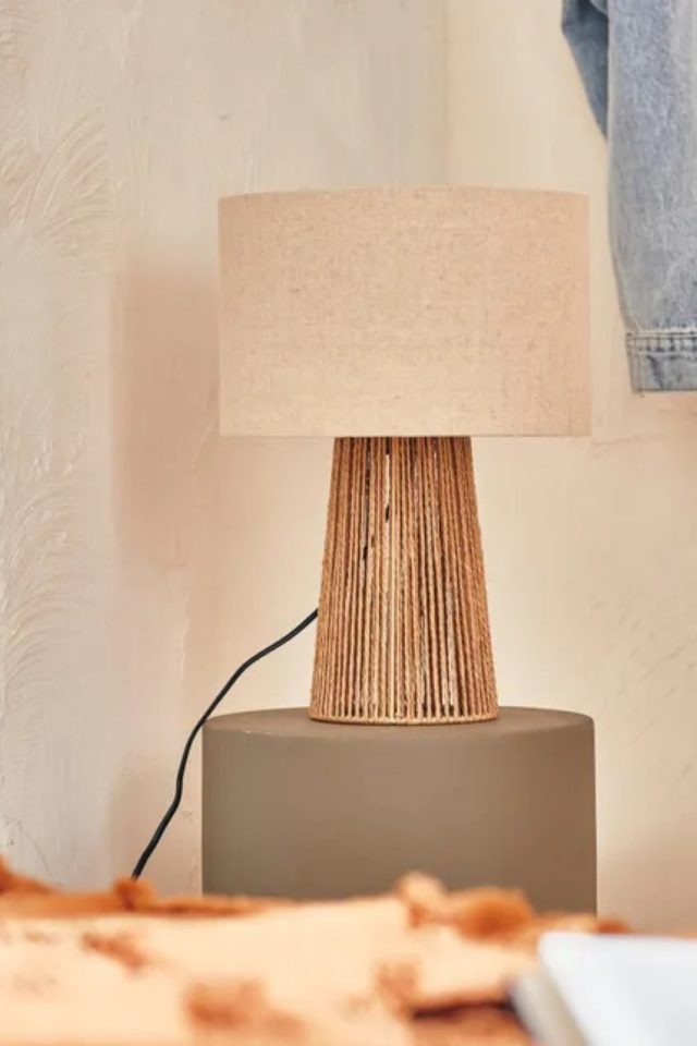 luminaire pas cher entree couloir Lampe e27 naturelle/tissu blanc