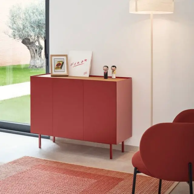 meuble design salle a manger drawer Buffet en bois 3 portes 3 tiroirs L110cm rouge