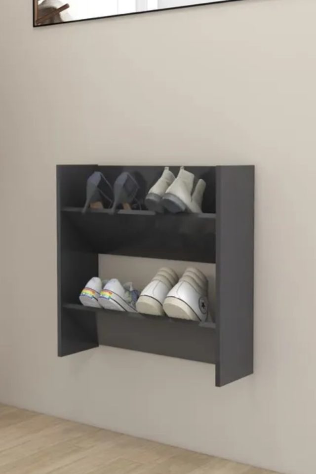 meuble entree couloir pas cher Armoire à chaussures murale Gris