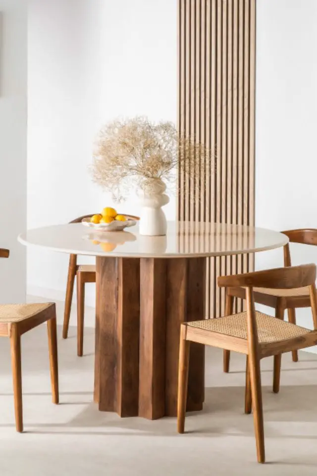 meuble luminiaire marbre elegant Table à manger ronde en marbre et bois massif ø120cm