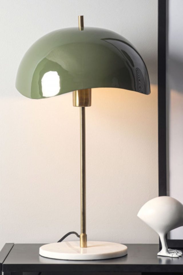 meuble luminiaire marbre elegant Lampe à poser en métal et marbre vert kaki