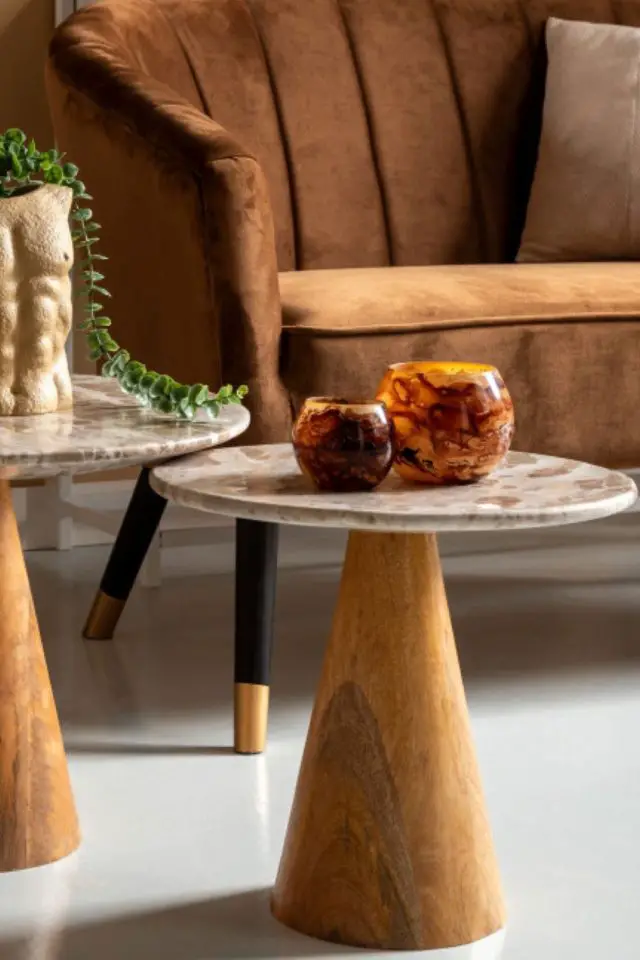 meuble luminiaire marbre elegant Table d’appoint en bois et marbre ø50cm