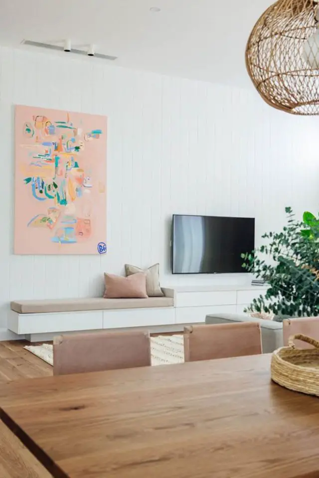 mobilier salon banquette canape meuble sur mesure prolongement télé moderne