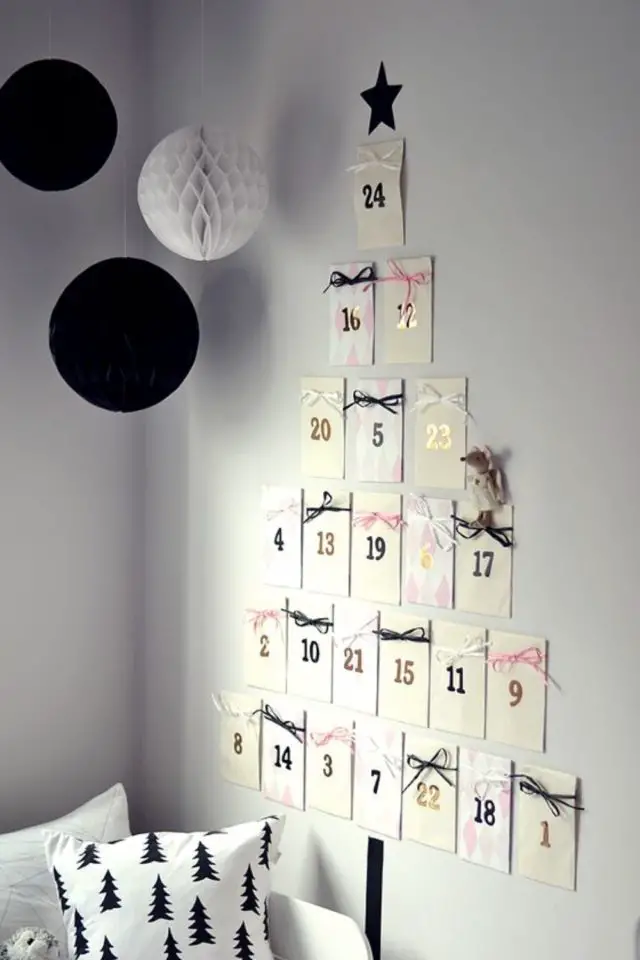 noel calendrier avent a faire soi-meme cartes décorées sapin accroché au mur facile pas cher