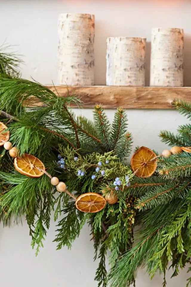 noel eco-responsable facile déco maison naturelle cheminée sapin orange séchée en guirlande
