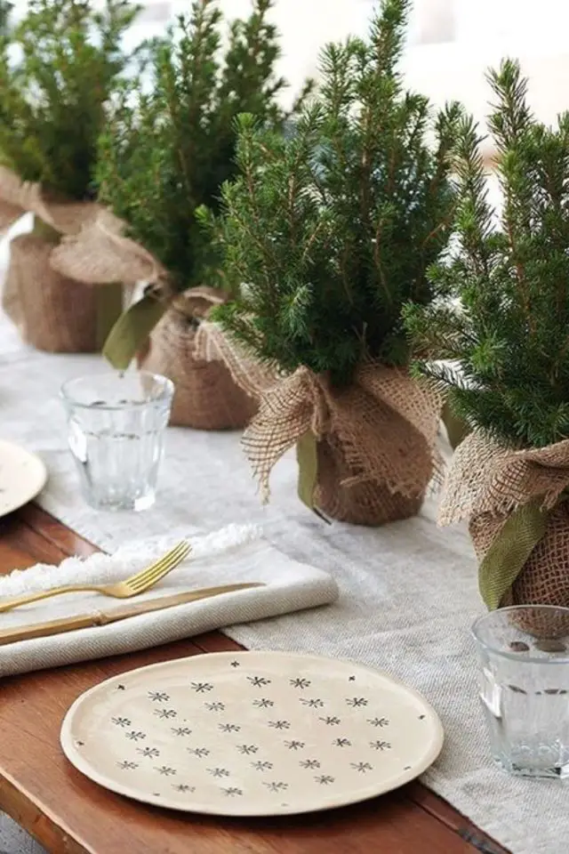 noel eco-responsable facile décoration de table idée naturelle petit sapin