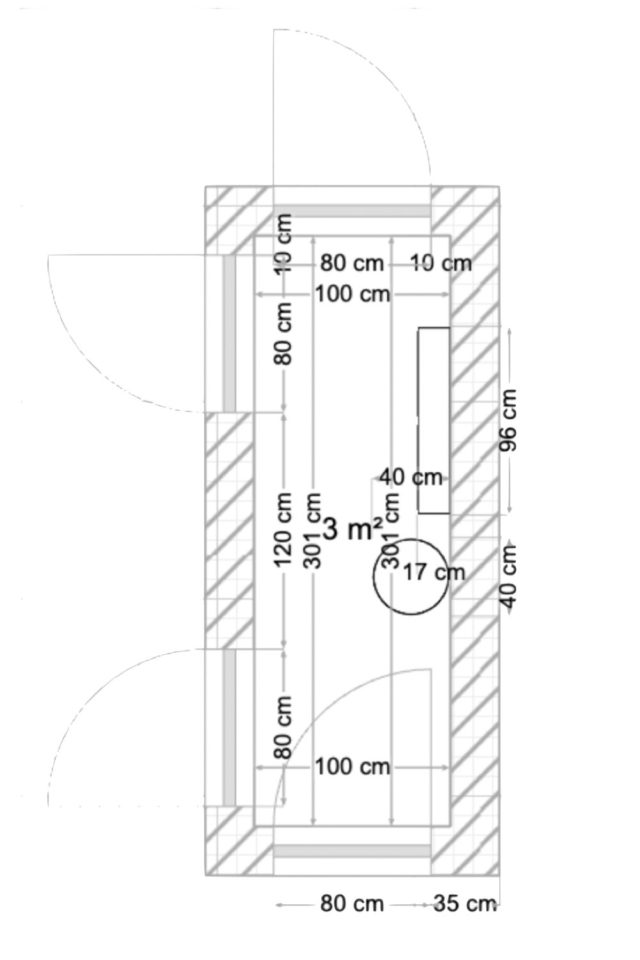 plan amenagement entree 3m2 couloir étroit plusieurs portes vers toilettes cuisine salon