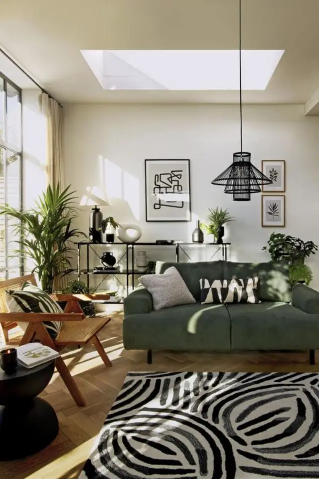 ameliorer confort salon moderne canapé 2 à 3 places vert tapis fauteuil