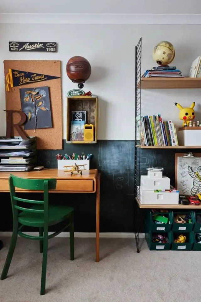 chambre enfant meuble bureau vintage en bois soubassement