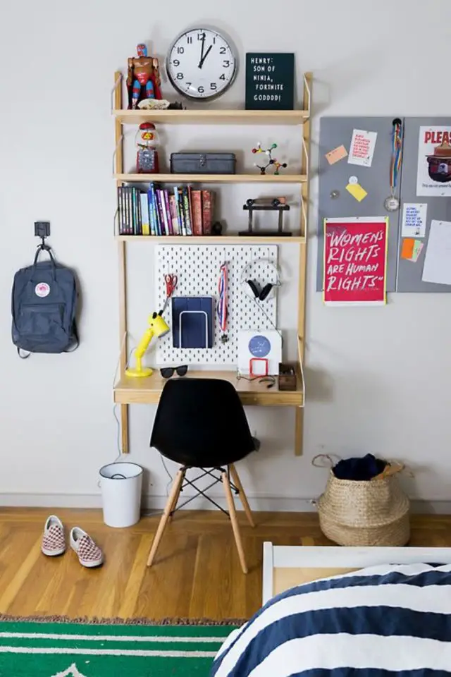 chambre enfant meuble bureau mural gain de place bois