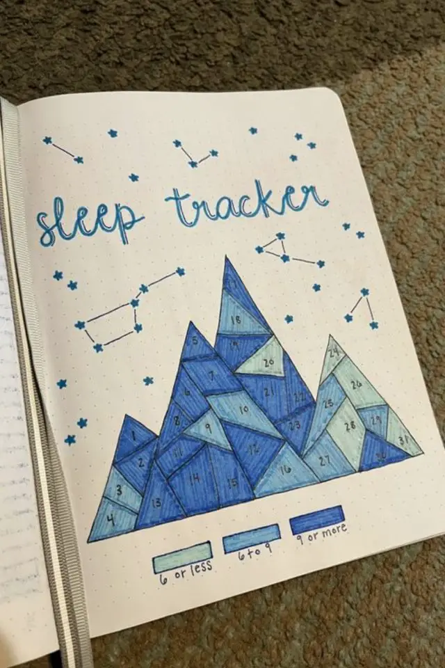 comment commencer bullet journal tracker de sommeil facile montagne couleur bleu
