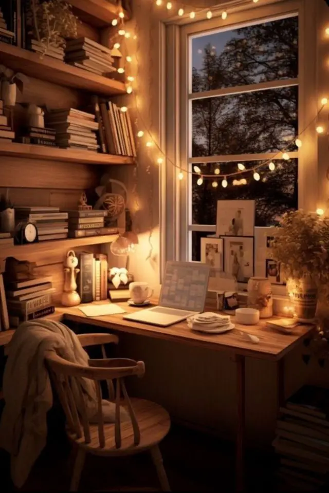 deco hygge caracteristiques éclairage chaleureux hiver bureau guirlandes lumineuses lampes à poser lumière jaune douce