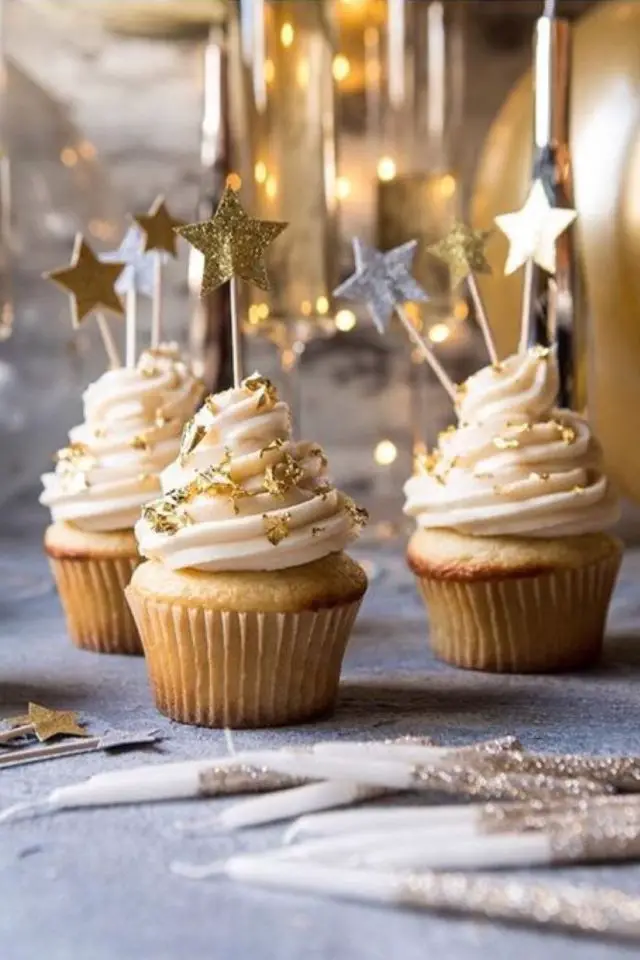 decoration nouvel an a copier déco cupcake étoile dorée