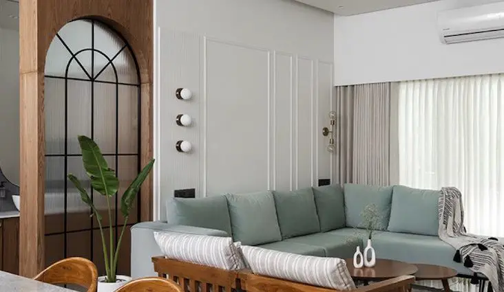 grand appartement harmonieux lumineux moderne salon séjour ouvert 3 chambres meuble sur mesure décoration murale tendance chic