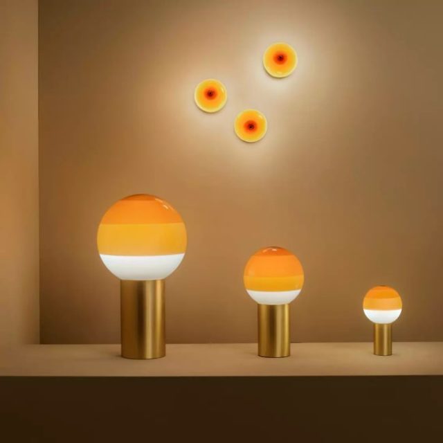luminaire colore vintage design funky Lampe de bureau en métal et verre soufflé ambré et gris