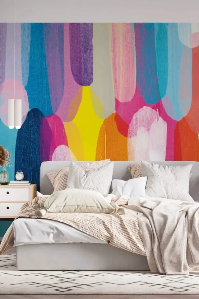 papier peint couleur La Touche Originale revêtement multicolore panoramique - Oeuvre d’art abstraite - Arc-en-ciel