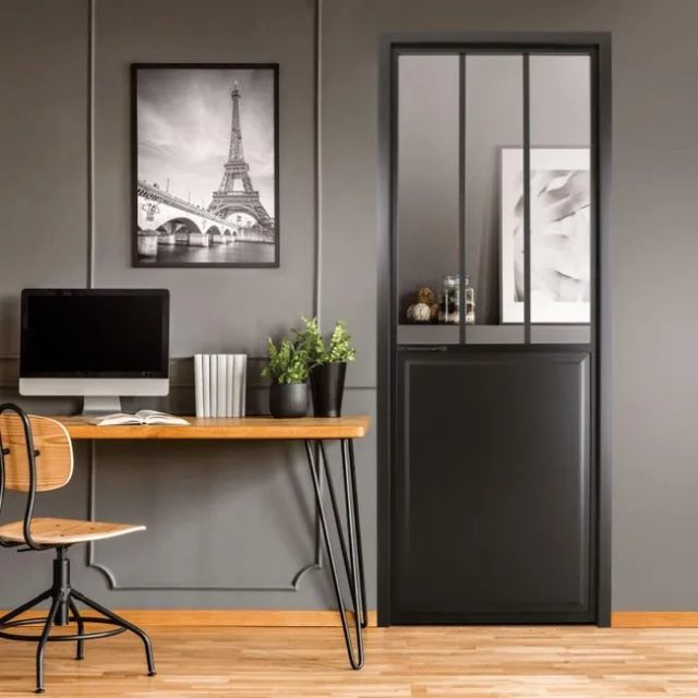 porte vitree moderne leroy merlin Bloc-porte vitré Atelier noir H.204 x l.83 cm, poussant droit