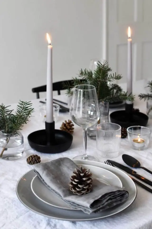 table de noel chic exemples scandinave noir blanc gris élégant simple